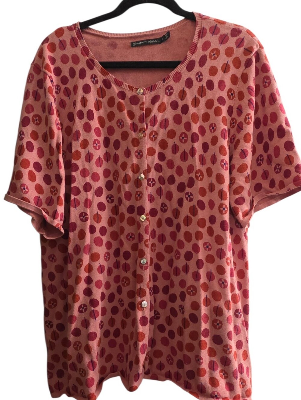 Gudrun Sjoden Size XL Pink Red Visby Cardigan Short Sleeve Organic Cotton EUC